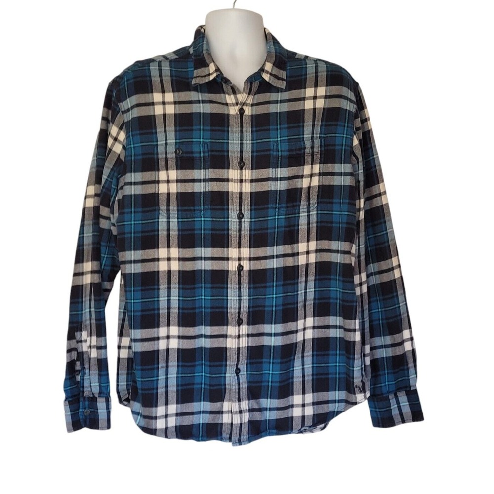 American Eagle Shirt Mens XL/TG Prep Fit Teal Long Sleeve Plaid 2 Pockets Button